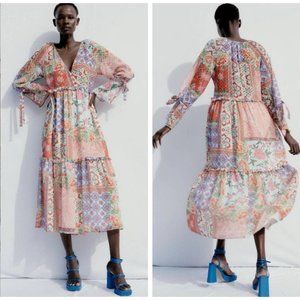Zara swiss dot patchwork maxi dress NWT